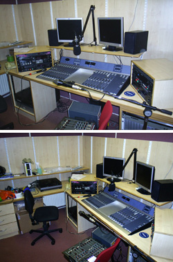 desks with broadcasting equipment