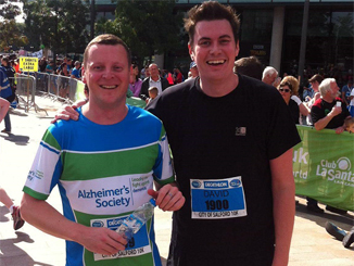 Volunteer David Catterall (right) ran the Salford 10k for Dementia UK